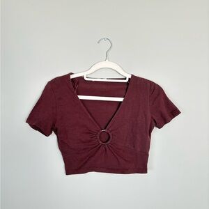 Elegant Maroon/Brown V-Neck Women's Top